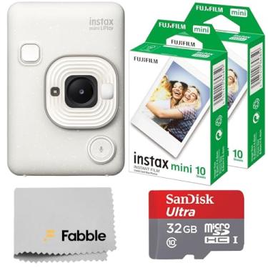 Imagem de Fujifilm Pacote de câmera instantânea INSTAX Mini LiPlay híbrida com 20 folhas de filme INSTAX, cartão microSD de 32 GB, cabo de carregamento USB, alça de mão, pano de limpeza (branco misty)