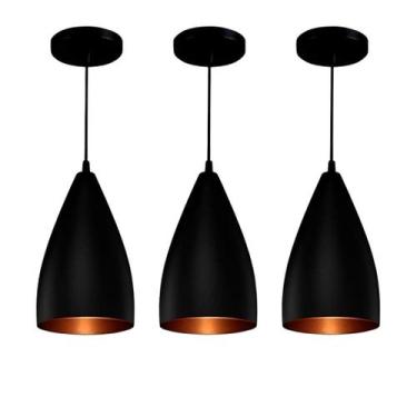 Imagem de Kit 3 Lustres Pendentes Vegas Preto/Cobre R.R.J.V Negocios - R.R.J.V. 