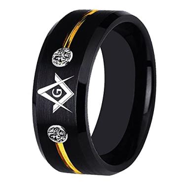 Imagem de CLOUD DANCER Anel de tungstênio maçônico com bússola quadrada sem pedreiro - Anel masculino clássico de carboneto de tungstênio preto de 8 mm para casamento - Personalize-o gratuitamente, Metal, Sem