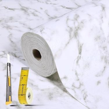 Imagem de Kimhan Forro De Gaveta E Prateleira Para Armário Cozinha: 17 Pol X 20 Pés, Papel Adesivo Antiderrapante À Prova D'Água Geladeira, Mármore Branco, Banheiro Fácil Usar Com Faca Fita Métrica