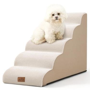 Imagem de COZY KISS Escada para Cães de Pequenos, Degrau Curvo para Filhotes, Gatos Idosos ou Rampa para Média Porte, Ideal para Sofá, Poltrona ou Cama, Escada em Espuma, 5 Degraus 40x84x57cm, Bege