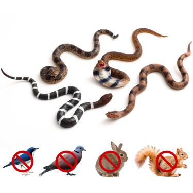 Imagem de Soulchen 4 peças de serpentes de borracha realistas grandes realistas brinquedos falsos de plástico cobra de jardim para manter pássaros longe, assustadores, esquilos, adereços de brincadeira de