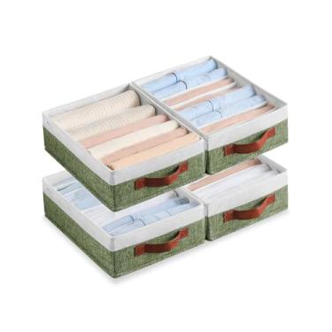 Imagem de 4 organizadores de gavetas para roupas, 8 grades para armário, organizador de gavetas de tecido lavável, organizador de roupas de guarda-roupa dobrável para camiseta (verde e branco, 32 cm)