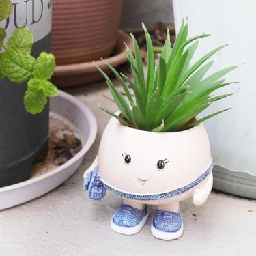 Imagem de UMESONG Smily Face Vaso com bolsa fofa de resina para colar de pérolas, vasos de suculentas exclusivos com orifício de drenagem para plantas internas e externas, presente para o Dia das Mães