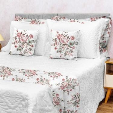 Imagem de Kit Decoração Peseira Piquet 5 Pçs Casal Cama Posta Luxo (ROSEIRA)