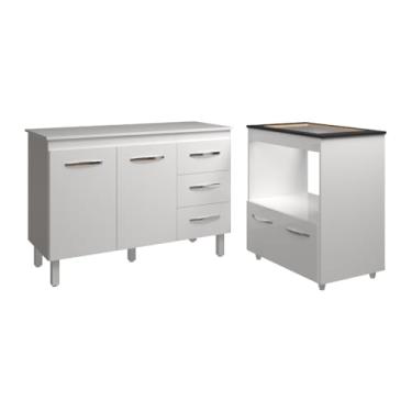 Imagem de Mobília Decor, Balcão Armário Gabinete Bruna 118 cm com Tampo Tampão e Balcão Evelyn para Cooktop 4 Bocas Branco