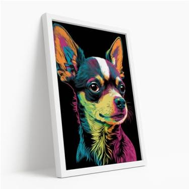 Imagem de Quadro Decorativo Cachorro Chihuahua Colorido Arte Pop Pet Divertido Estilo Criativo Moderno Parede Quarto Com Moldura