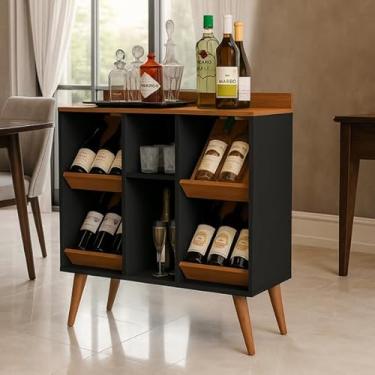 Imagem de Aparador Catinho do Café Com Adega Estilo Retrô 4646 Petrus Cor Preto/Nature - MJM Casa dos Moveis