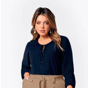 Imagem de Blusa Feminina Plus Size Manga Longa Decote-Feminino