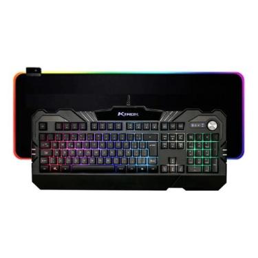 Imagem de Kit Gamer Teclado Semi Mecanico com Led e Mousepad RGB 70X30 - kTROK