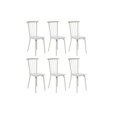 Imagem de Cadeira de Cozinha 154 Aço Kit 6 Uni Prata/Courano Branco - Carraro