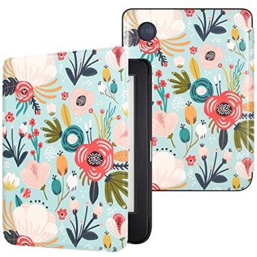 Imagem de DMLuna Capa para Kobo Clara BW (modelo N365)/Clara Color (modelo N367)/Clara 2E 15.2 cm, capa protetora de couro PU premium ultrafina e leve com função hibernar/despertar automática, flor de colina