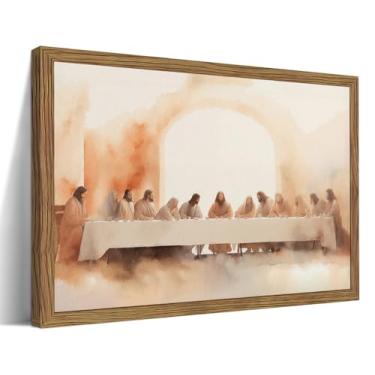 Imagem de Arte de parede em tela de Jesus Última Ceia emoldurada em madeira, imagens de Leonardo da Vinci, pôsteres de impressão em tela, decoração de parede, arte de parede cristã, decoração de casa para sala