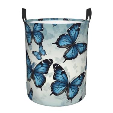 Imagem de Cesta de lavanderia borboleta azul dobrável à prova d'água cesto de armazenamento de roupas com alças pano oxford organizador de brinquedos cesta para banheiro, lavanderia, quarto, pequeno