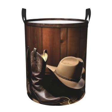 Imagem de Chapéu preto caubói botas ocidentais cesto de roupa suja dobrável à prova d'água cesto de armazenamento de roupas com alças pano oxford organizador de brinquedos cesta para banheiro, lavanderia