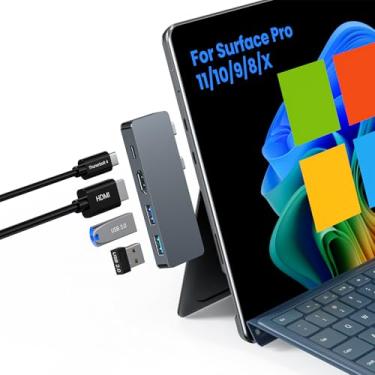 Imagem de Estação de ancoragem Surface Pro 11 USB 4K HDMI, USB-C Thunerbolt 4 (vídeo 8K + 40 Gbps + 100 W PD), 2 entradas USB 3.0 para Surface Pro 9/10/11
