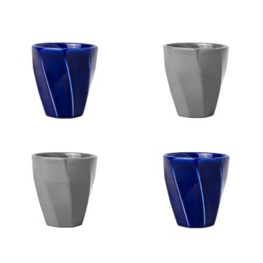 Imagem de Conjunto 4 Copos Cerâmicos Louça 260ml Design Moderno, Ideal para Café, Chá, Bebidas Quentes, Porta Objetos e Escovas - E-FCS Store (Azul/Cinza)