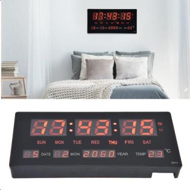 Imagem de Relógio LED Digital de Parede com Função de Temperatura, Hora e Calend