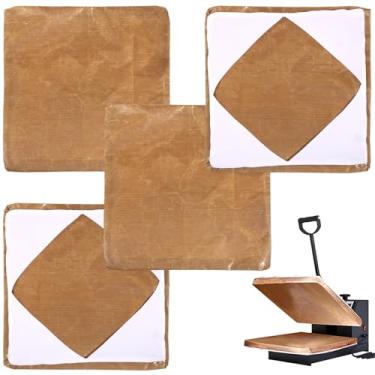 Imagem de 4 peças de capas de prensa térmica, folhas de prensa de calor antiaderentes de 38 x 38 cm, tapetes protetores resistentes ao calor, almofadas reutilizáveis para máquinas de sublimação, fáceis de