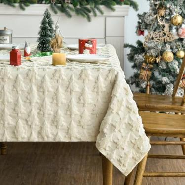 Imagem de Horaldaily Toalha de mesa de Natal quadrada de 152 cm x 152 cm, estampa de árvores macias e macias, bege, lavável, para decoração de festa, piquenique, jantar
