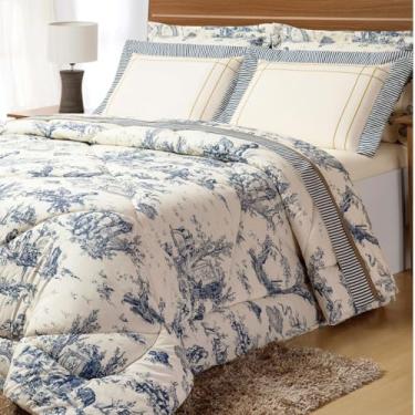 Imagem de Kit Edredom E Jogo De Lençol Porcelana Queen Algodão 7 Peças