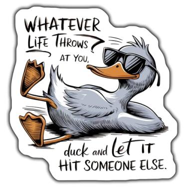 Imagem de Whatever Life Throws at You Adesivos de pato, adesivo de pato engraçado, adesivo de pato fofo, adesivo inspirador, adesivo de vinil de pato, ideia de presente - adesivo de 12 cm - pacote com 2