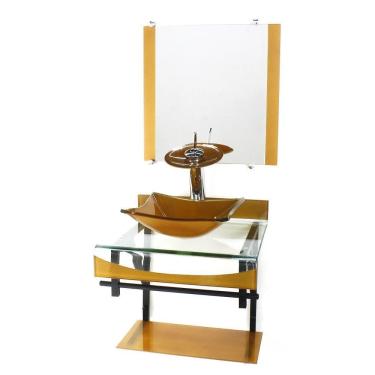 Imagem de Gabinete Vidro 40Cm Banheiro Curvado Duplo Pp Cuba Quadrada