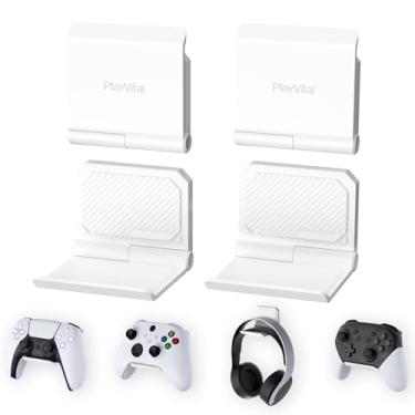 Imagem de PlayVital Suporte de controle dobrável de parede para fones de ouvido PS5 PS4 Xbox Switch Pro, pacote com 2 organizadores universais, suporte para controle de jogos, suporte para fone de ouvido
