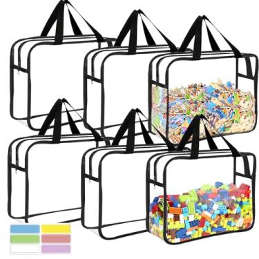 Imagem de OPELETNNT 6 pacotes grandes de sacos de armazenamento de brinquedos com etiquetas, armazenamento de jogos de tabuleiro de PVC transparente reutilizável, bolsas organizadoras à prova d'água para viagem