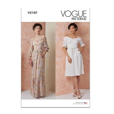 Imagem de Vogue V2107H5 Pacote de padrão de costura midi ou maxi vestido de senhoras, código de design V2107, tamanhos 6-8-10-12-14