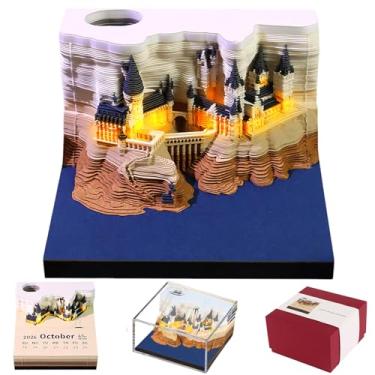 Imagem de Calendário de 2026, notas adesivas 3D 2026, calendário de mesa com luz de LED, bloco de notas de árvore, blocos artísticos criativos, calendário de arte 3D, presente de escultura em papel para colegas