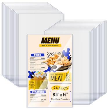 Imagem de AKONEGE 25 peças de capas de menu de 21,6 cm x 35,5 cm, protetores de folha de plástico transparente para papel de tamanho ofício, capas de papel de plástico rígido para cartaz, documentos, fotos