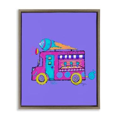 Imagem de Stupell Industries Design de arte de parede em tela flutuante marrom vibrante roxo caminhão de sorvete por Susan Lugar, 53 x 43 cm