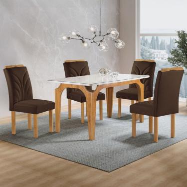 Imagem de Mesa de Jantar 4 Lugares Marromina Carolina com Vidro Cinamomo/Off White/Marrom - Cel Móveis
