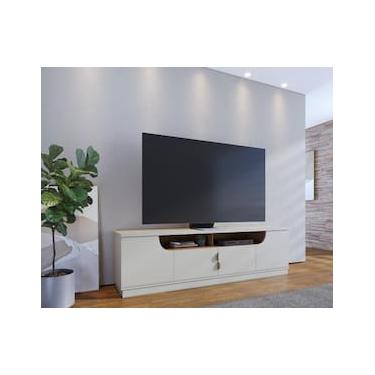 Imagem de Rack Bancada para TV até 75” Santorini 2.0 4 Portas 2 Nichos Tampo 25mm Puxador Dourado Fosco