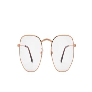 Imagem de Armação Óculos Grau Feminino Hexagonal Dourado