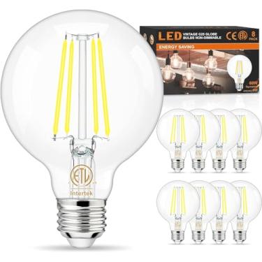 Imagem de hansang Pacote com 8 lâmpadas de banheiro, luz do dia 6000K, equivalente a 60W G25 lâmpada globo Edison LED, lâmpadas redondas de base E26 para espelho de banheiro, LED 6W, CRI 85+, 600LM, 120V, não