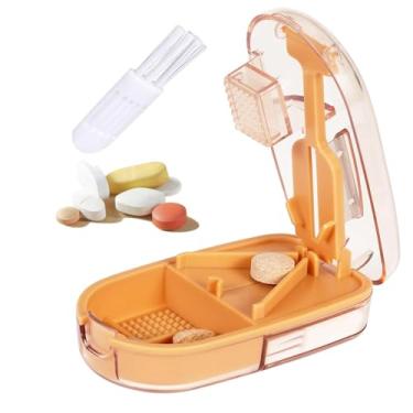 Imagem de Cortador e triturador de comprimidos transparente – Divisor de tablet de precisão com protetor de lâmina de segurança, armazenamento de comprimidos e escova de limpeza integrada – para comprimidos