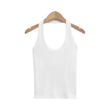 Imagem de Top Curto Casual De Verão Para Mulheres Com Decote Halter E Sem Mangas