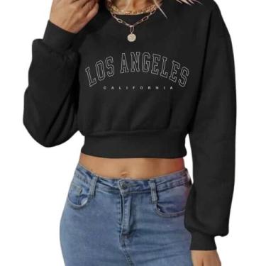 Imagem de Cropped Moletom Los Angeles Feminino Tecido Premium - Bliss, Preto com
