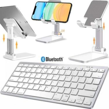 Imagem de Kit Teclado Bluetooth Sem Fio + Suporte Mesa para Smartphone Tablet Ip