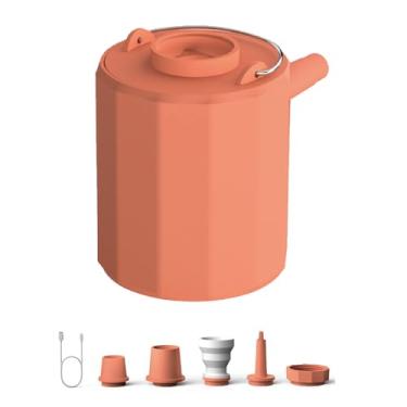 Imagem de Compressor de ar portátil da bomba de ar sem fio com 5 bocais 3 modos Luz LED para inflação colchão de ar da piscina de inflação Anéis de natação infláveis ​​Orange Abs 47x44x55mm