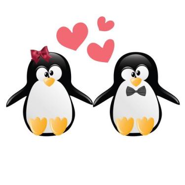 Imagem de Adesivo de Pinguim para Geladeira Casal e Corações 38x55cm - Quartinho