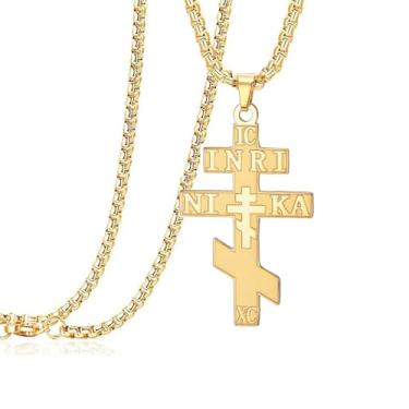 Imagem de Colar com cruz ortodoxa russa IC XC NIKA, pingente de Jesus Cristo, cruz oriental, amuleto bizantino, retrô, joia cristã, presente católico para homens e mulheres, Medium, Aço inoxidável, Sem Pedra