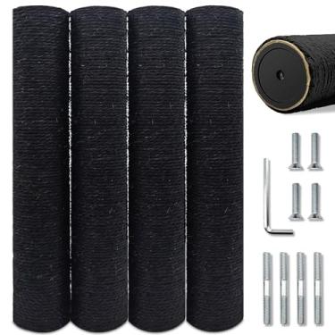 Imagem de Poste de substituição para árvore de gato, preto, pacote com 4 postes de substituição de 39,9 cm para arranhar gatos com parafusos M8, peças de torre de gato de sisal natural para reparo e
