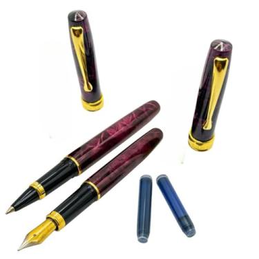 Imagem de Conjunto de Canetas Tinteiro e Roller Borghini Roxa com Detalhes Folheados a Ouro
