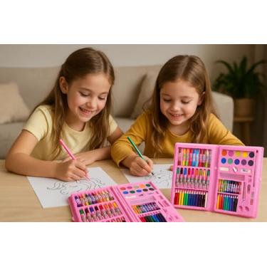 Imagem de Maleta de Pintura e Artes Estojo De Pintura Infantil Kit Escolar Com Lápis Canetinha 98 Peças Completo Para Colorir Desenho Menina E Menino
