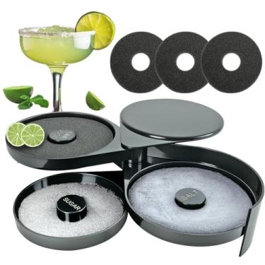 Imagem de DUPDMKIN Conjunto de 3 camadas Margarita Salt Rimmer com 3 esponjas para Margarita, coquetel e Bloody Mary (preto, sem saca-rolhas)