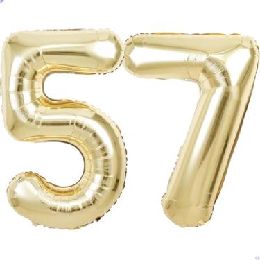 Imagem de Balão dourado champanhe número 57 75 para decorações de primeiro aniversário, 101,6 cm, ouro claro, balões de 57º aniversário de 75 anos, 57 balões, decoração de festa de aniversário, lembrancinhas de