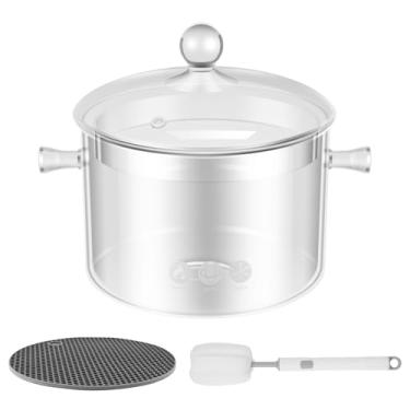 Imagem de Panela de vidro com tampa, conjunto de panelas de vidro transparente para cozinhar no fogão, panela de vidro borossilicato resistente ao calor de 1,9L/1,3L, panelas de vidro, conjunto de utensílios de